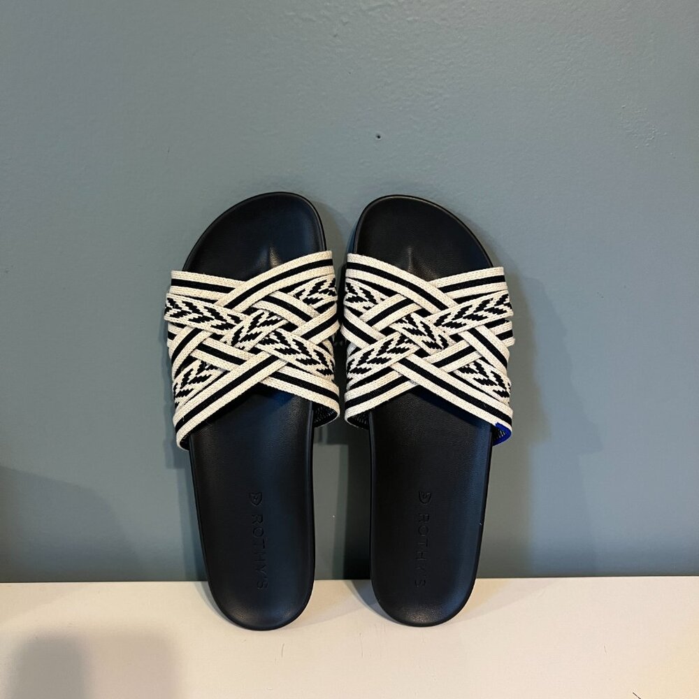 Rothys The Hemp Slide Black & Tan Womens size 9, Brand New With Box - Picture 6 of 7